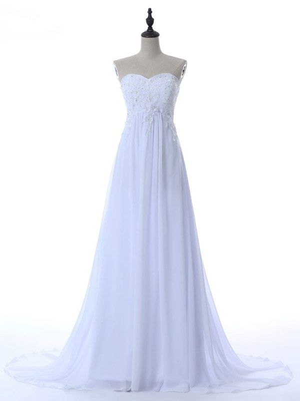 Embroidery Beading Sequins Empire Sweetheart Long Beach Wedding Dress