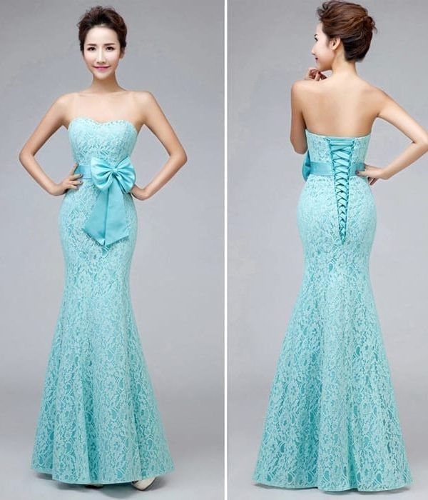 Sweetheart Strapless Mermaid Long Lace Bridesmaid Dress With Bow