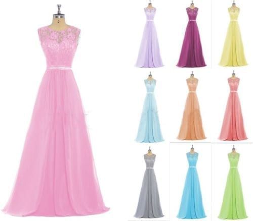 Colorful Long Lace Scoop Sleeveless Chiffon Bridesmaid Dress