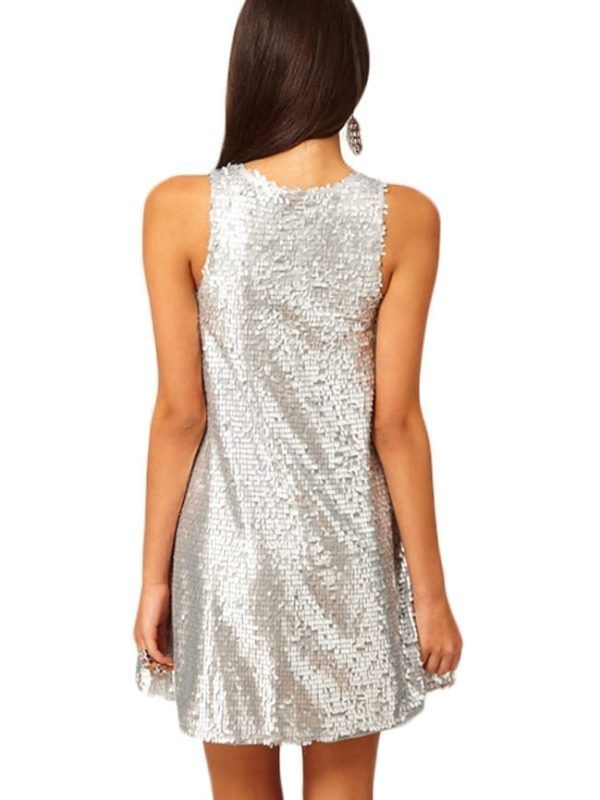 Silver Color Sleeveless O-neck Casual A-line Party Dress