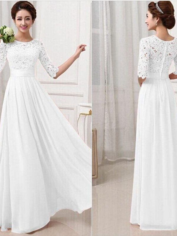 Elegant Lace Sleeve Chiffon Womens Long Formal Dress
