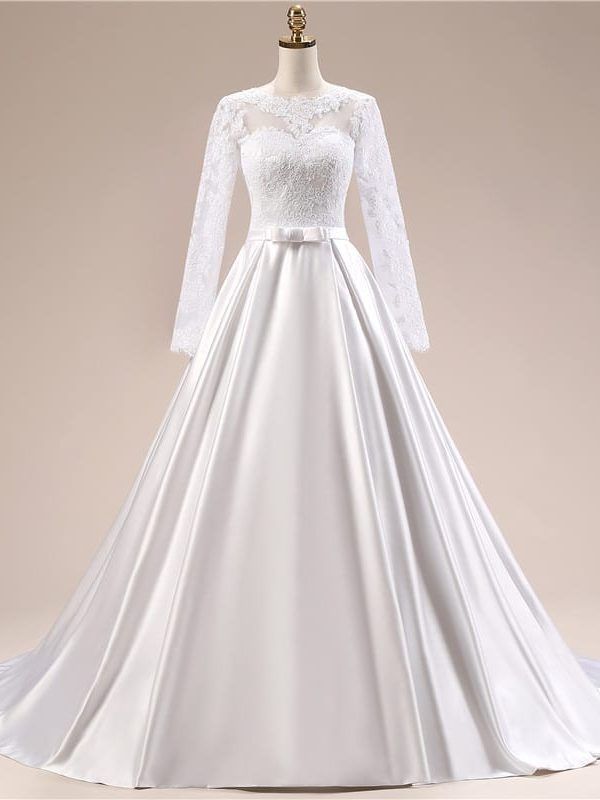 Elegant Simple Long Sleeve Wedding Dress