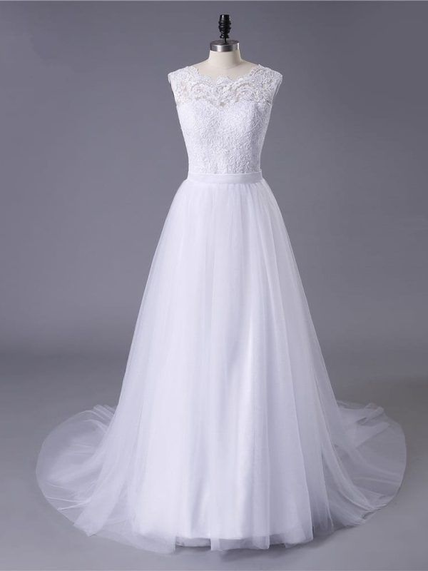 Lace Tulle O-neck A-line Boho Beach Wedding Dress