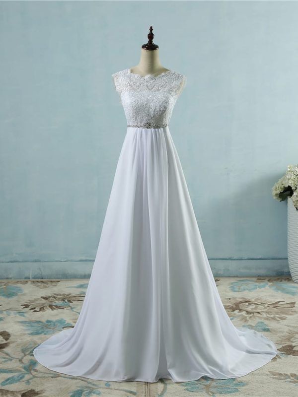 Beach Crystal Lace Applique Simple Wedding Dress