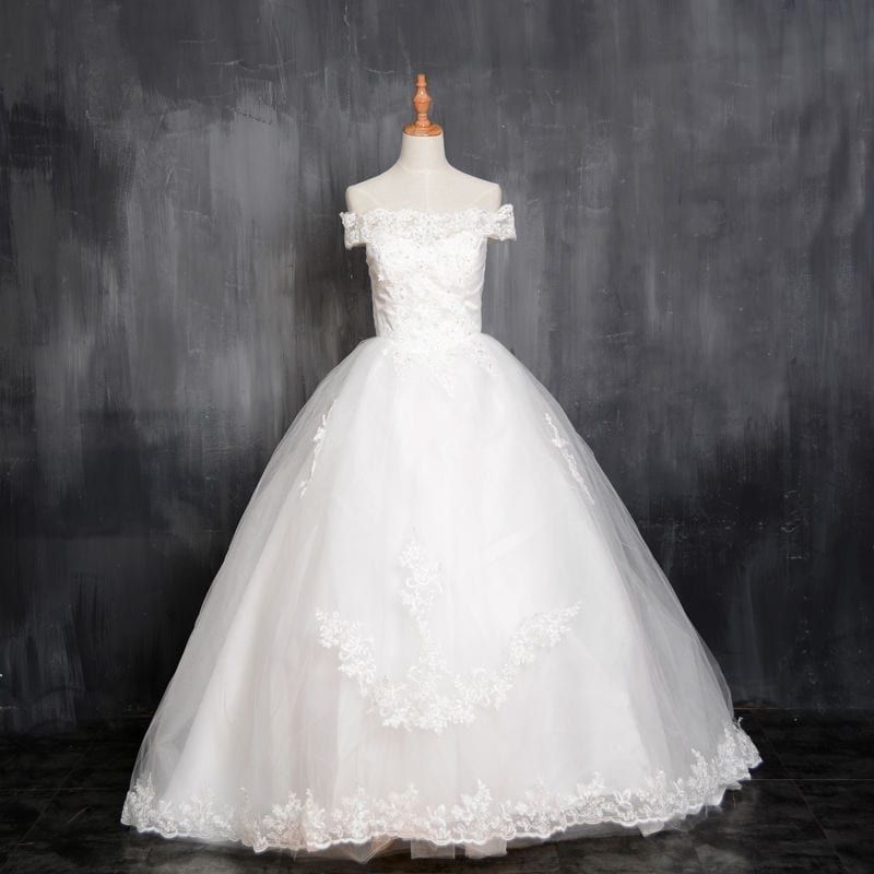 A Line Short Sleeve Court Train Satin Bridal Wedding Dress