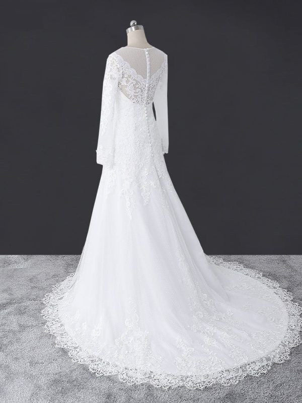 Elegant Lace Long Sleeve A-line Lace Wedding Dress