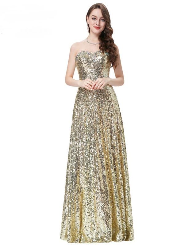 Stunning Long Sequins Gold Evening Dress