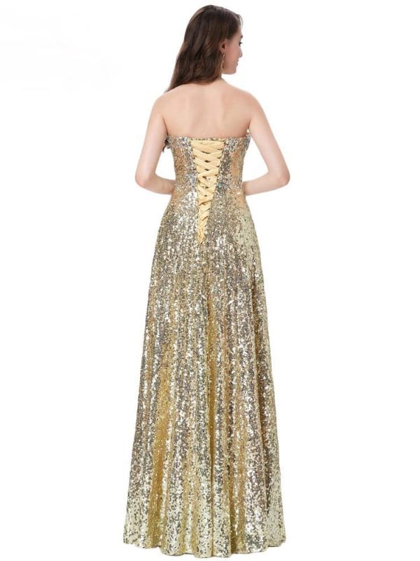 Stunning Long Sequins Gold Evening Dress