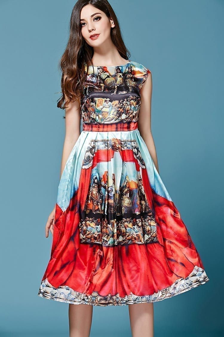 Satin Brocade Noble Printing Dress