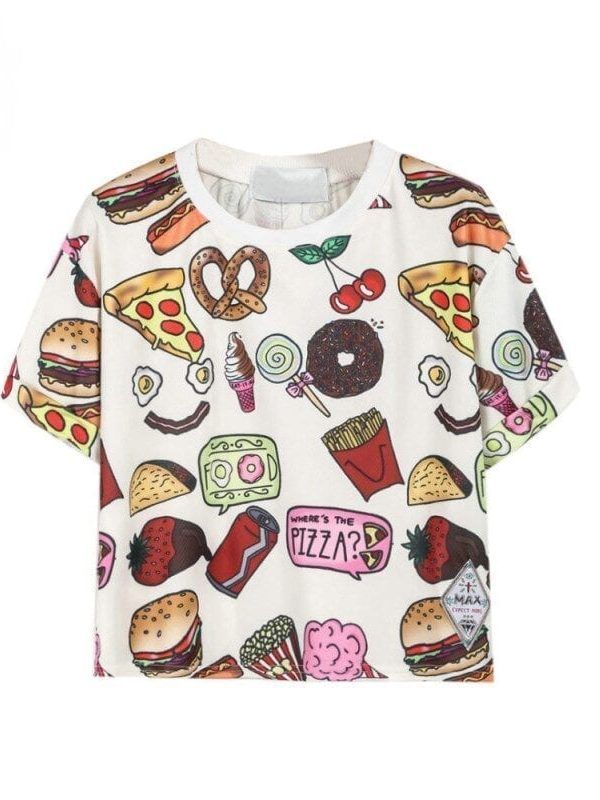 Fast Food Print T-shirt Crop Top
