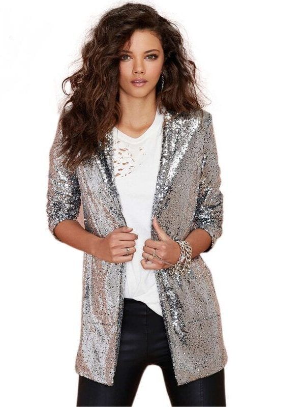 Silver Sequined Cardigan Jacket