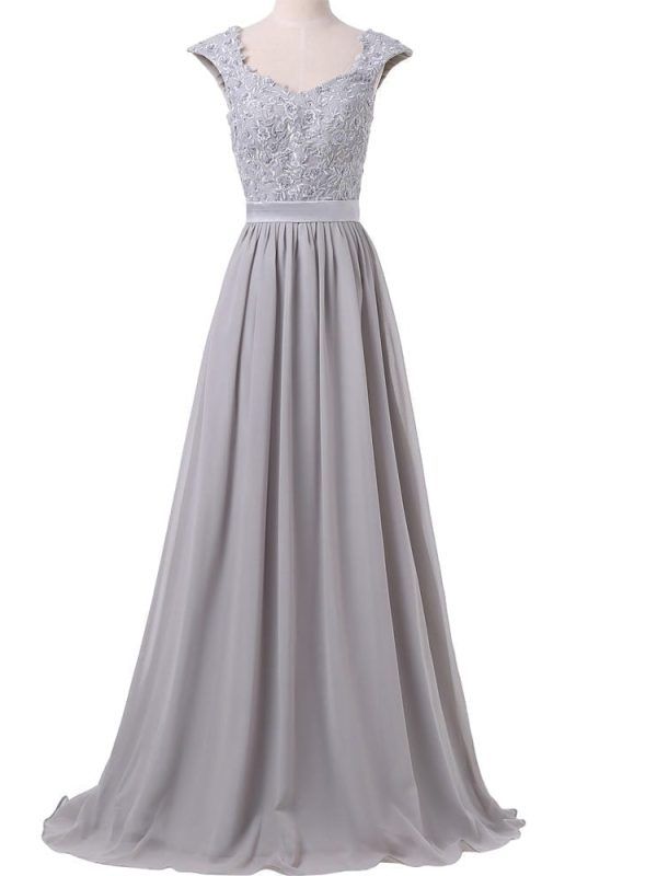 Sleeveless Lace Chiffon Long Formal Bridesmaid Dress