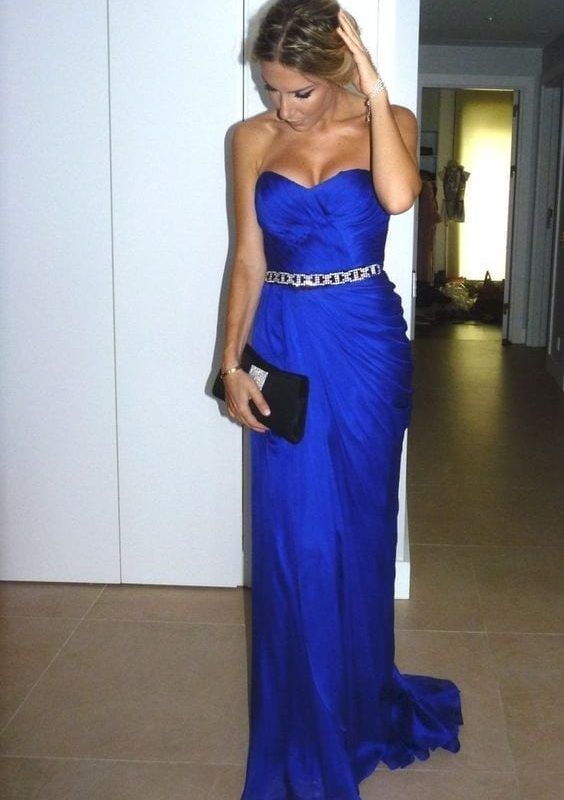 Amazing Royal Blue Ruched Sweetheart Stunning Crystals Belt Mermaid Long Gown in Evening Dresses