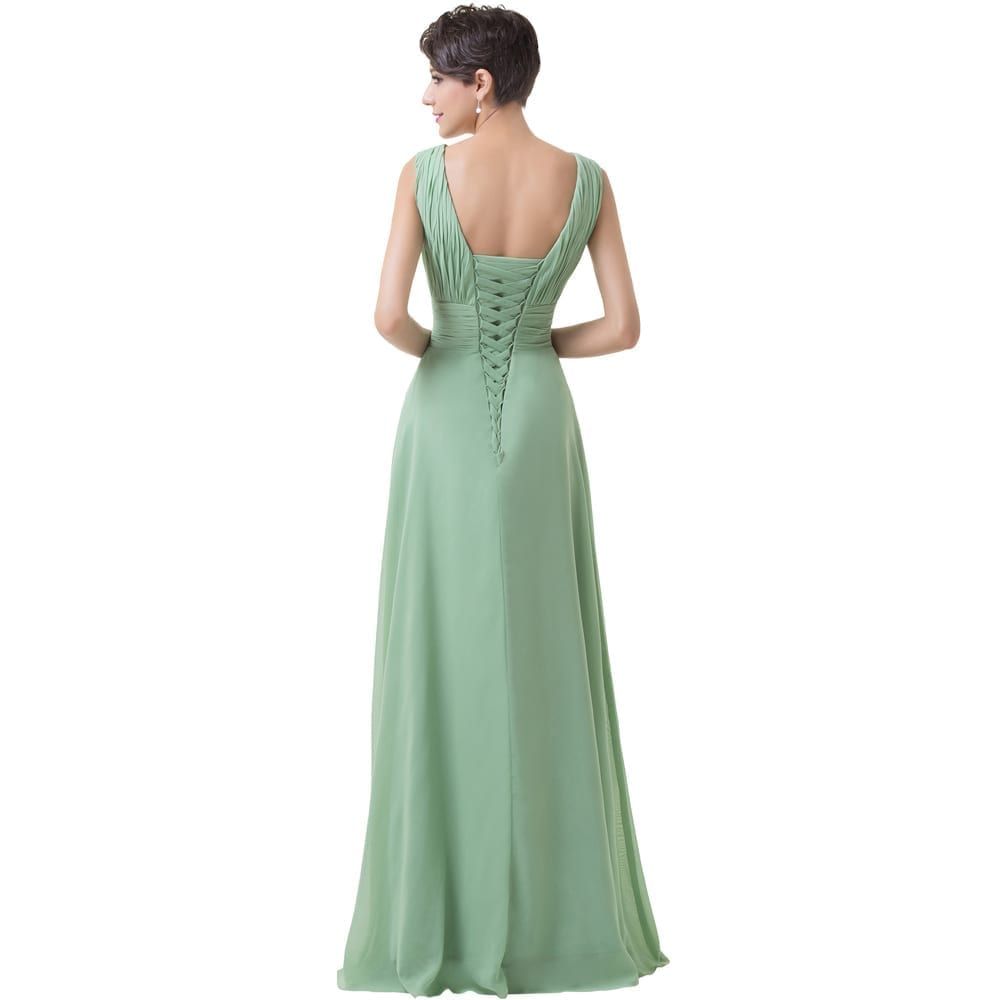 Green Backless Chiffon Floor Length Long Bridesmaid Dress