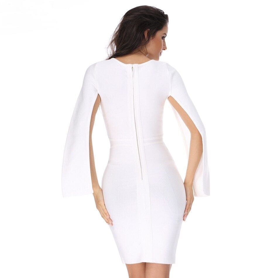 White Long Sleeve Elegant Bodycon Dress