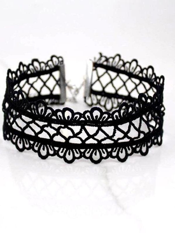 Hollow Out Lace Black Choker Punk Vintage Necklace With Chain Chic