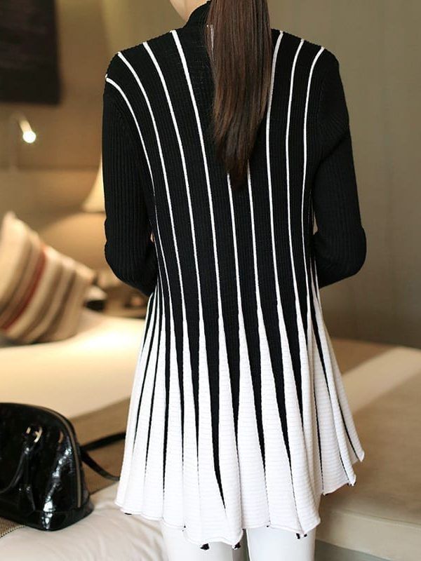 Stripes Print Long Sleeve Knitting Sweater Cardigan