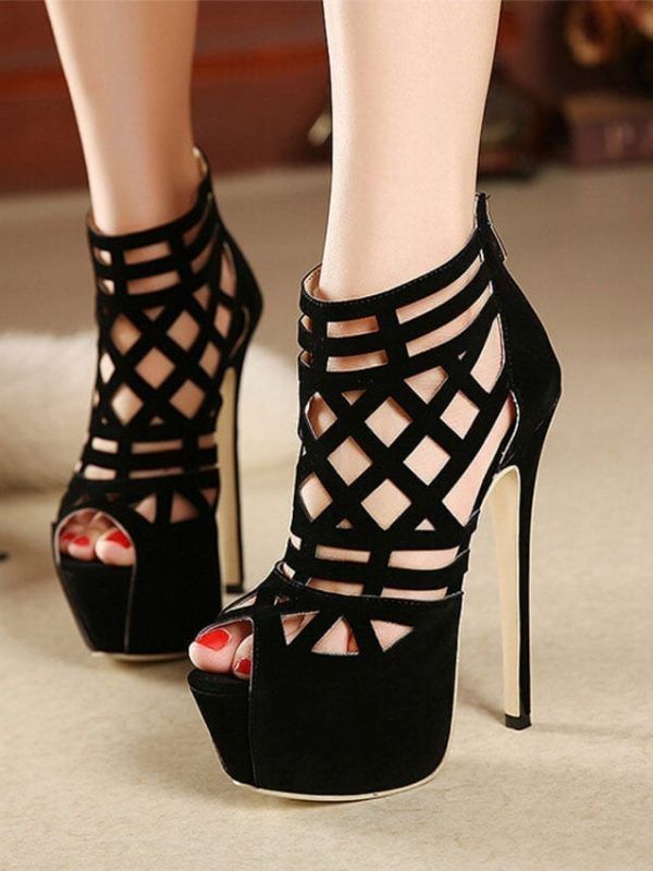 16cm Beautiful High-heeled Cut-out Sandals