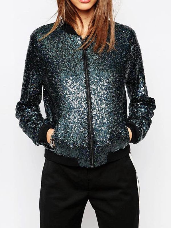 Sequined Loose Bomber Jacket