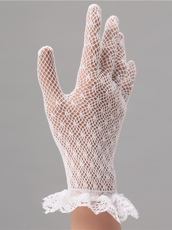 Elegant White Lace Short Finger Wrist Wedding Gloves