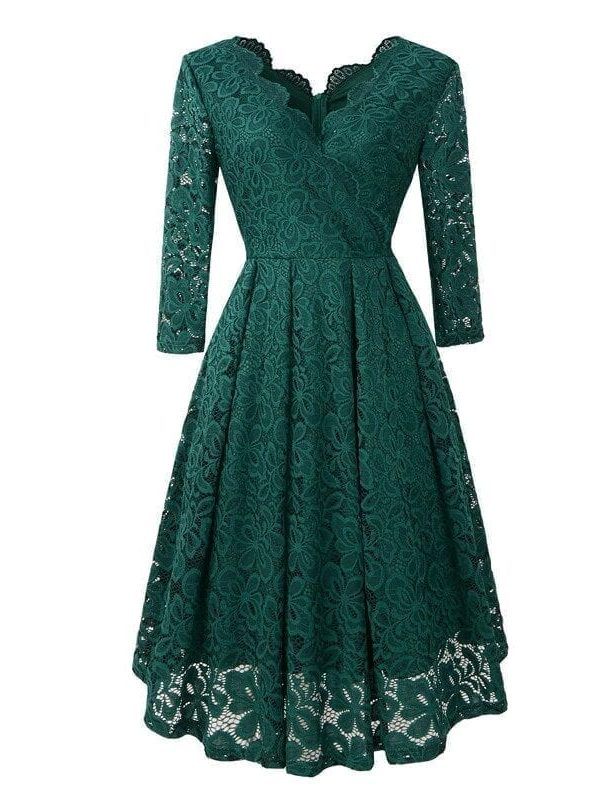 V-Neck Knee-Length Green Lace Women Dress - Dresses - Uniqistic.com