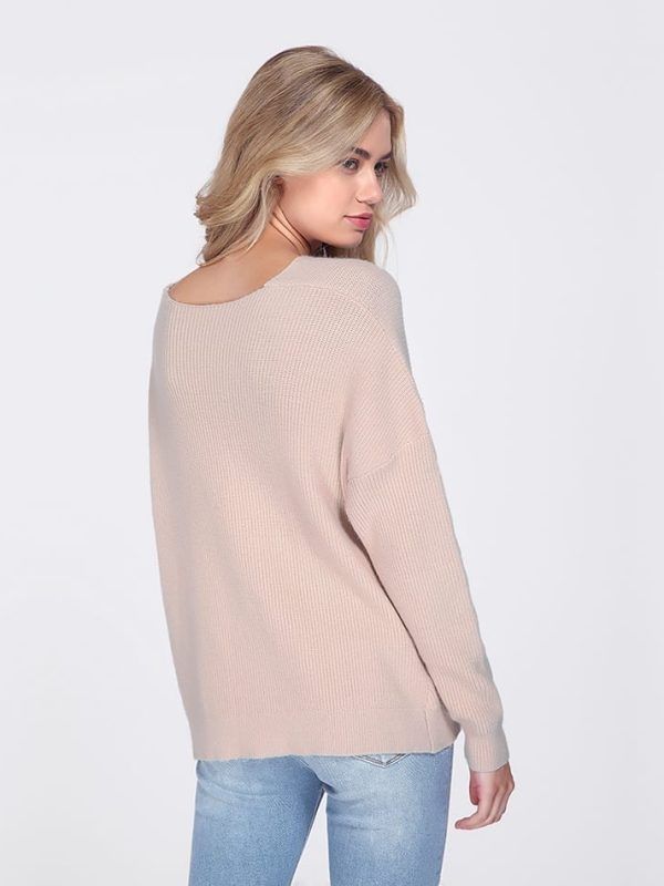 Khaki Blue Long Sleeve Knitted Sweater Pullover