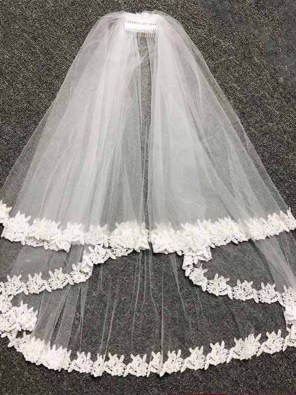 Lace Ribbon Edge With Comb Two Layers Wedding Veil