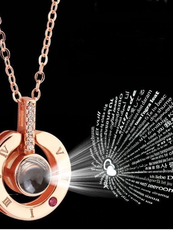Rose Gold&silver 100 Languages “i Love You” Projection Necklace