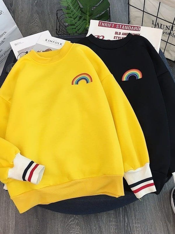 Rainbow Embroidery Korean Sweatshirts in Hoodies & Sweatshirts