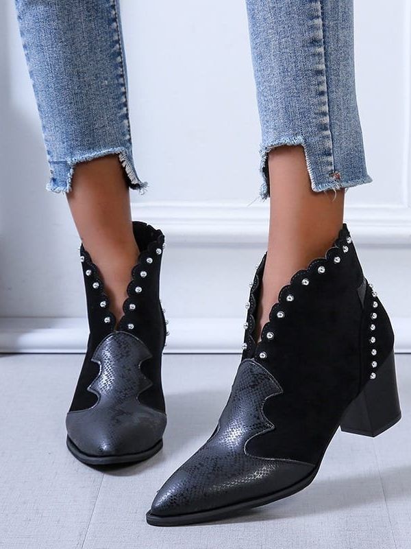 PU Leather Cowboy Ankle Boots in Women's Boots