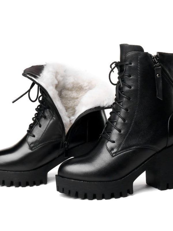 Women Bare Natural Wool Warm Leather Boots in Women's Boots