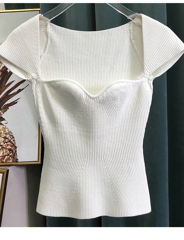 Sqaure collar sleeveless knitting pullover in Sweaters