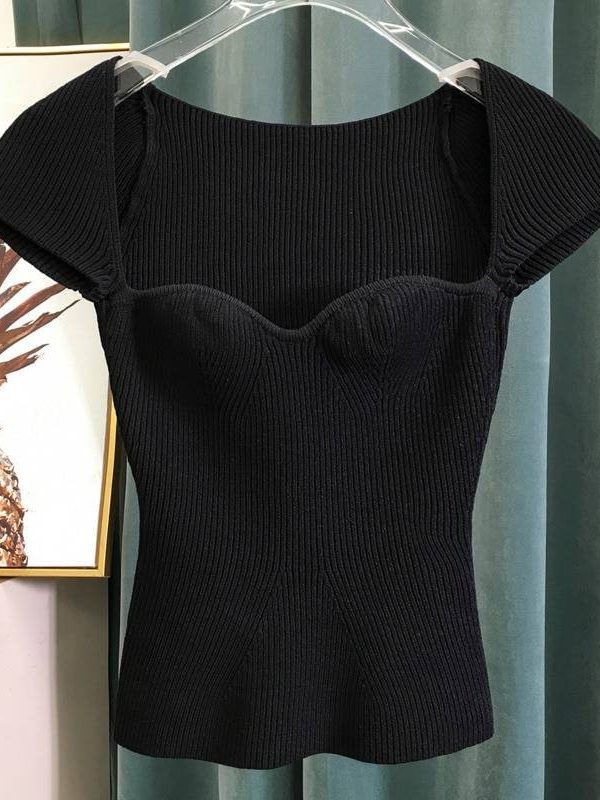Sqaure collar sleeveless knitting pullover in Sweaters