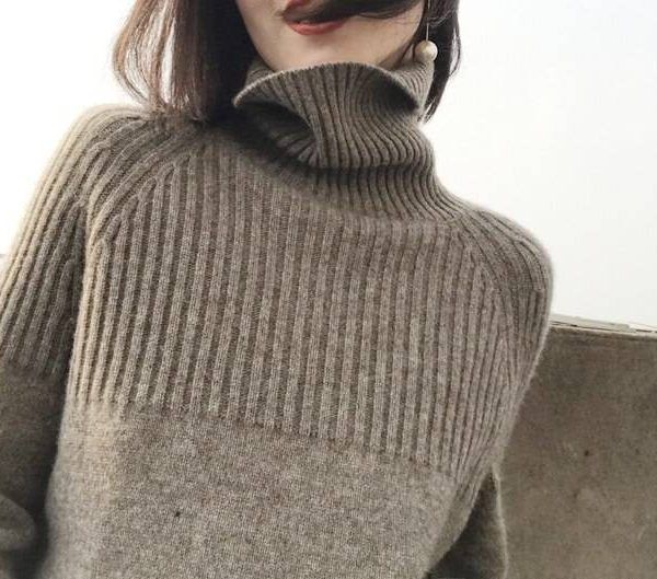 Turtleneck Beige Khaki Sweater in Sweaters