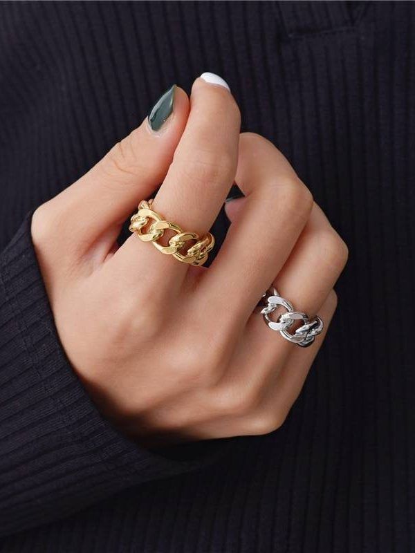 Gold Silver Twisted Geometric Chain Rings in Rings
