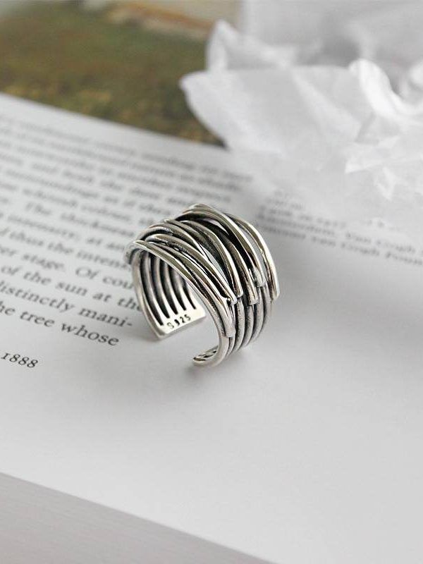 Silver multilayer line ring