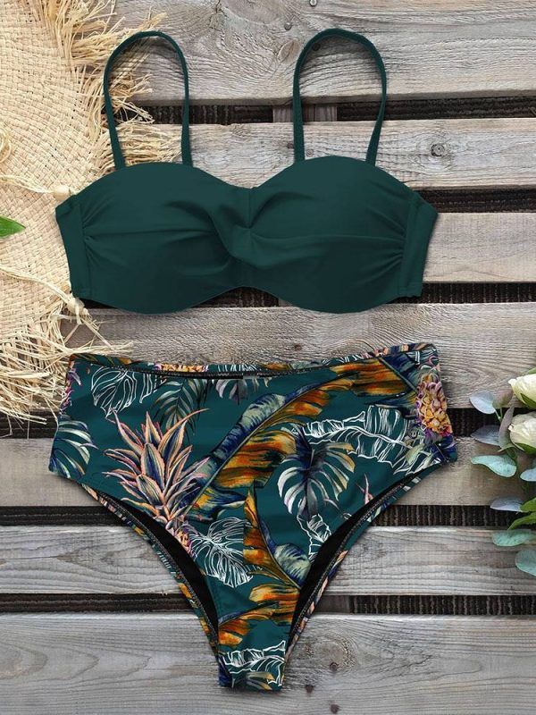 Leaf Print Push Up High Waist Bikini Set in Swimsuits