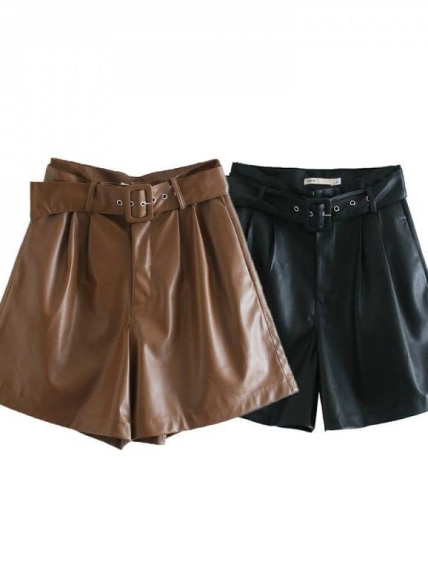Leather belted shorts