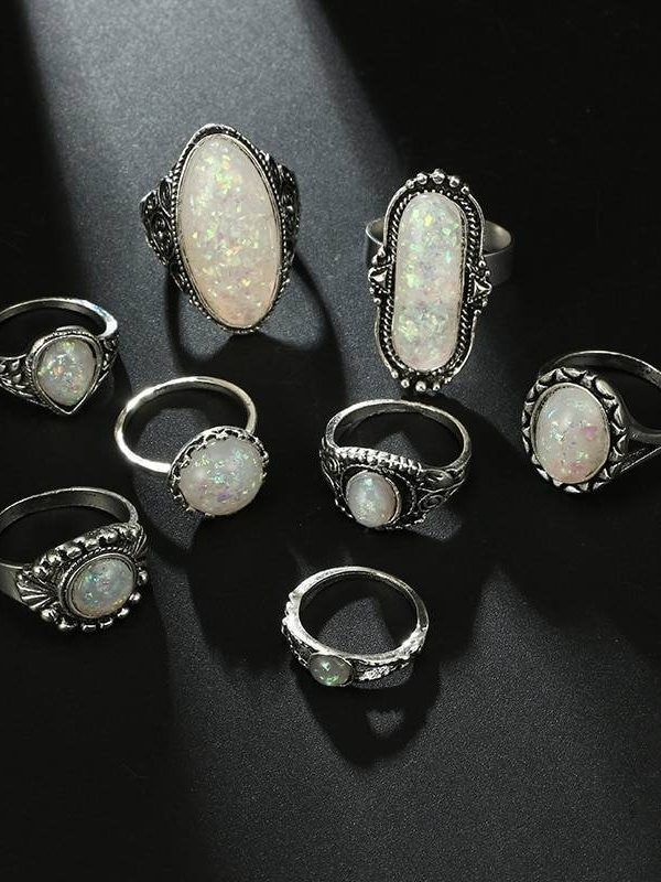 8pcs/Set Vintage Antique Silver Color Rings in Rings