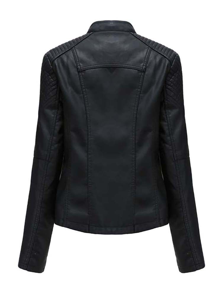 Long Sleeve Zipper Motor Biker Leather Jacket in Coats & Jackets