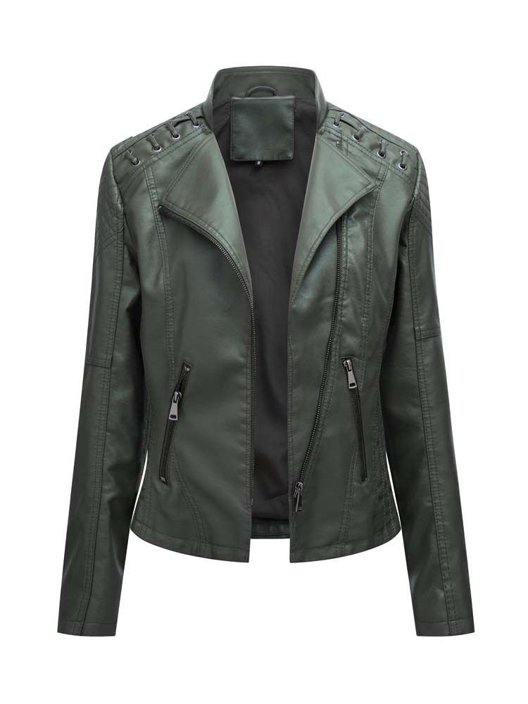 Long Sleeve Zipper Motor Biker Leather Jacket in Coats & Jackets