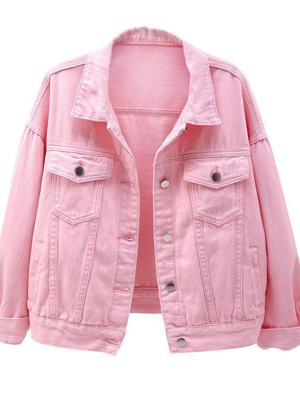 Pink Loose Denim Jacket in Coats & Jackets