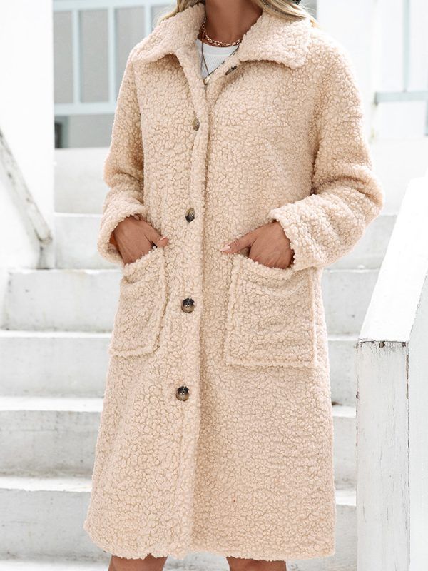 Collared Teddy Plush Long Single-Breasted Trench Coat - Coats & Jackets - Uniqistic.com