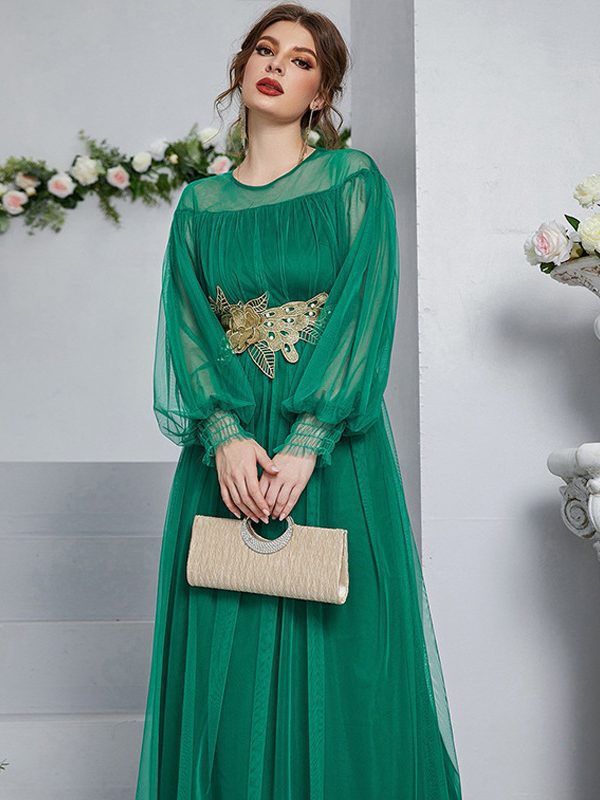 Emerald Elegant Stitching Mesh Applique Two Piece Dresses - Cocktail Dresses - Uniqistic.com