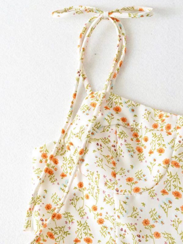 Fresh Fruit Printed Hem Side Slit Lace-up Suspender Dress - Dresses - Uniqistic.com